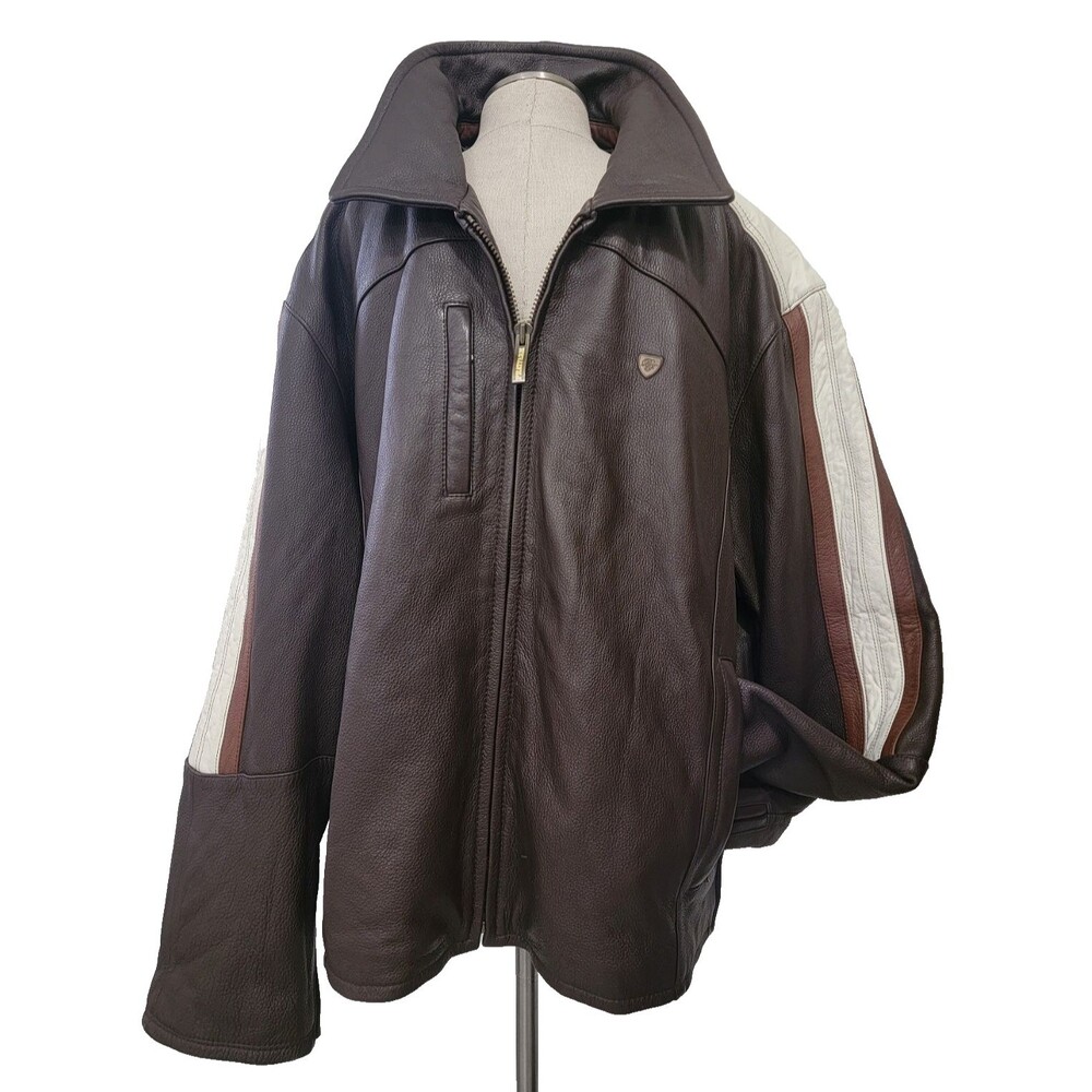 Vintage Phat Farm Men's Leather Brown Jacket, Premium Flava  4XL  Baggy Coat